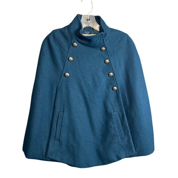 Wool Cape Teal Blue Double Breasted - Picture 1 of 7